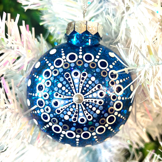 Blue White Silver 1- Dot Paint Ornament