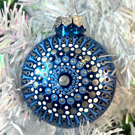 Blue White Silver 2- Dot Painted Ornament