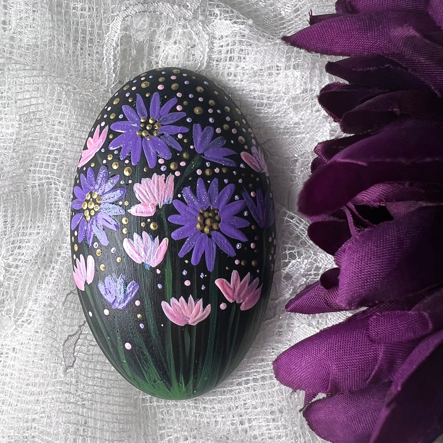 Mini Purple Flower Oval Stone