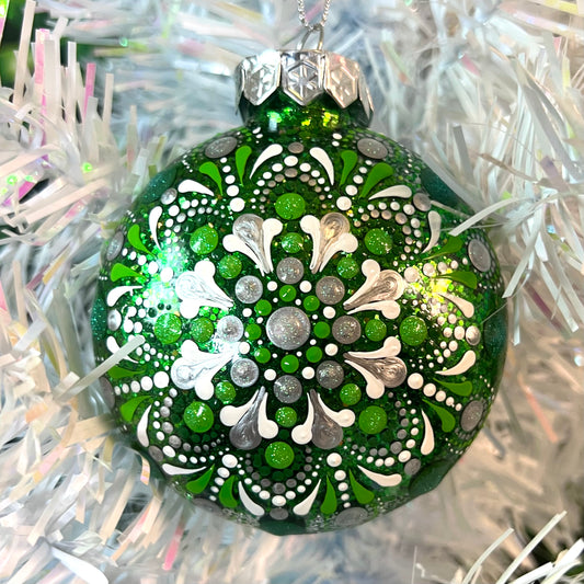 Green White Silver - Dot Paint Ornament