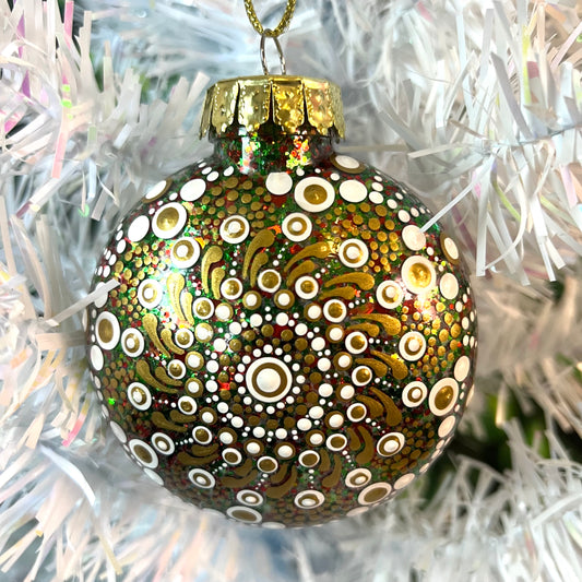 White Red Green Gold- Dot Painted Ornament