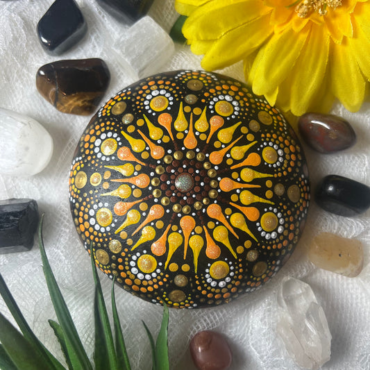 Sunflower Sunrise Mandala Stone