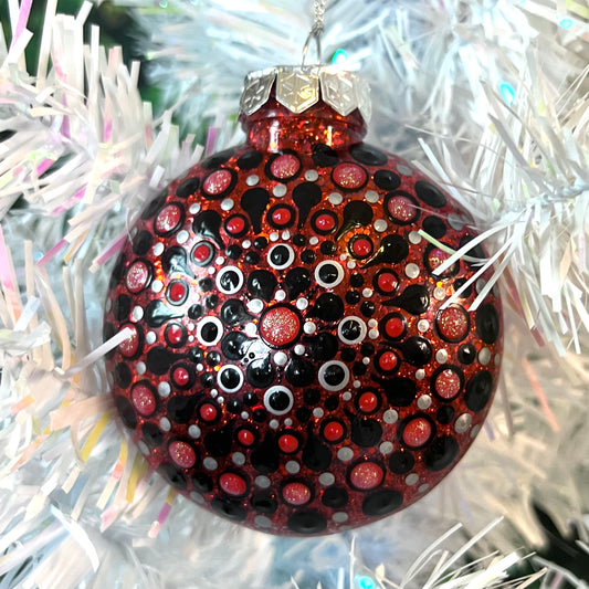 Red Black Silver- Dot Paint Ornament