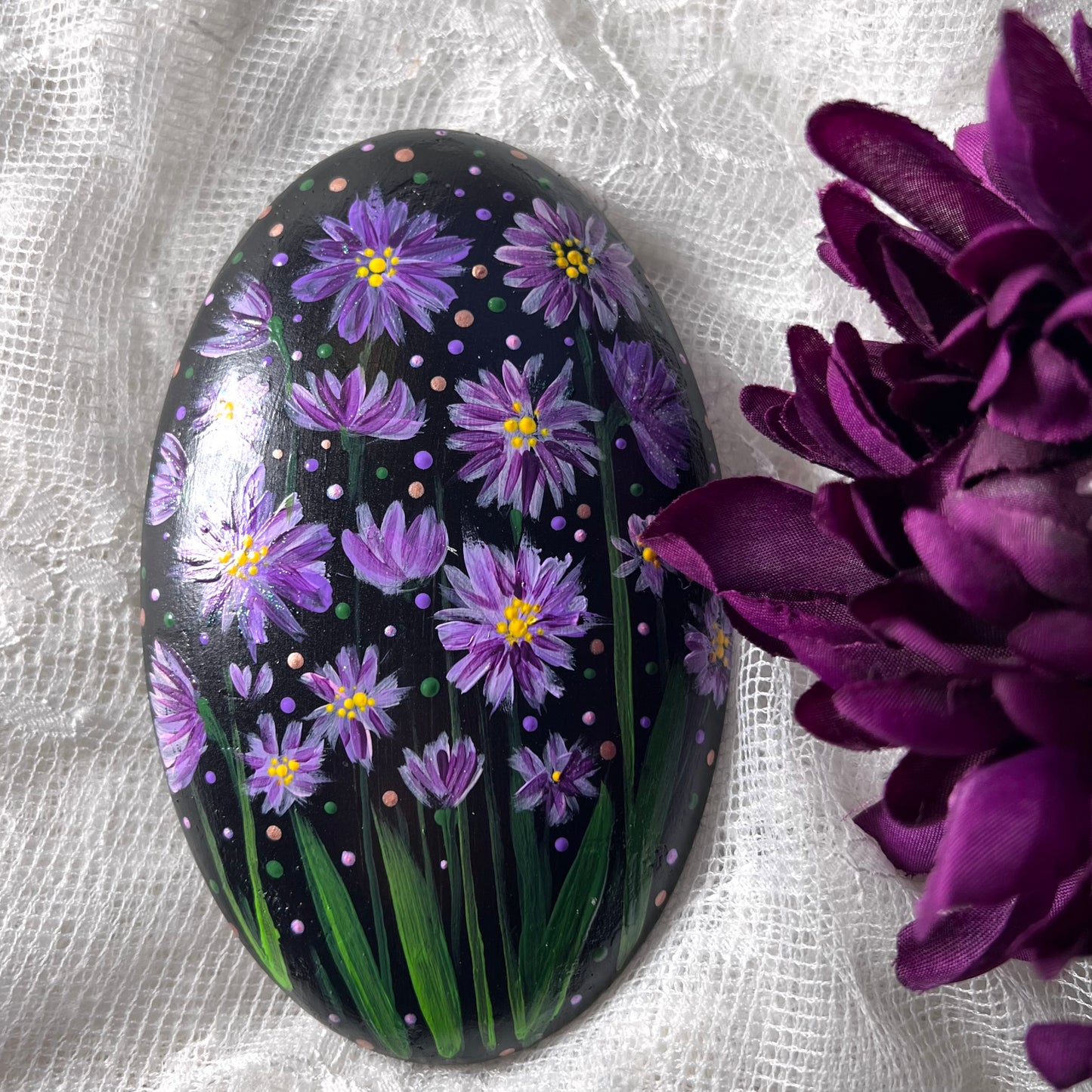 Purple Flower Mandala Stone