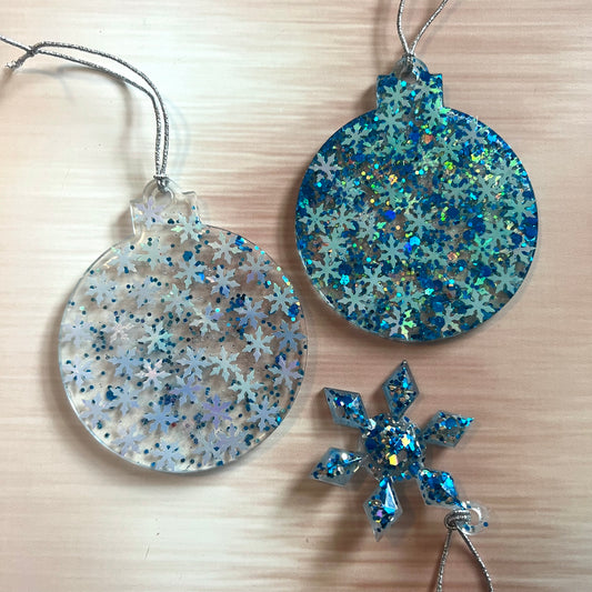 Blue/Silver Snowflake Resin Ornaments