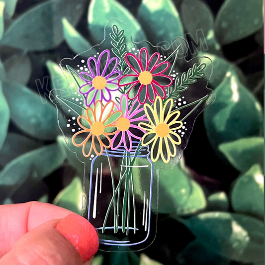 Flower Jar Clear Vinyl Sticker