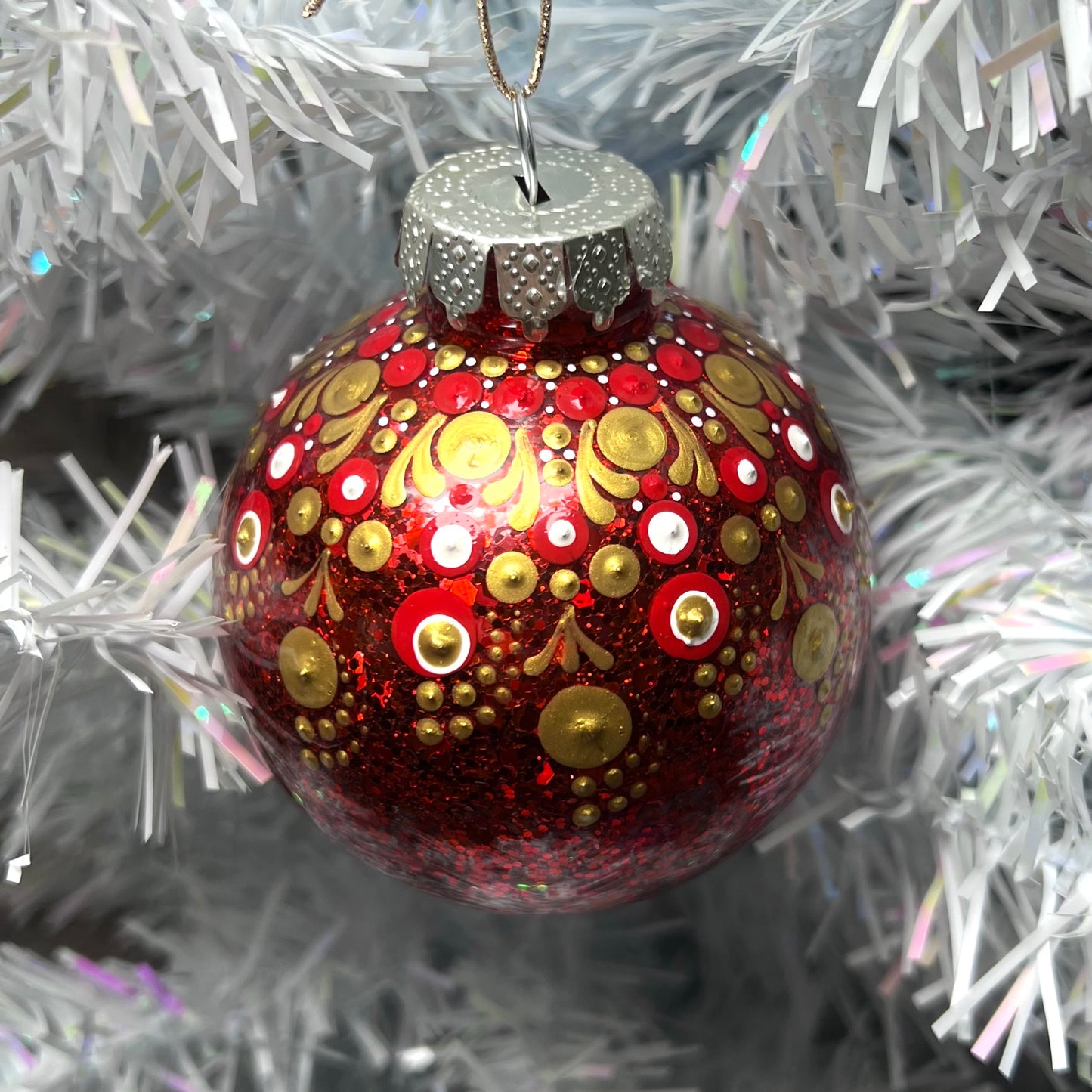 Red Gold  - Dot Paint Ball Ornament