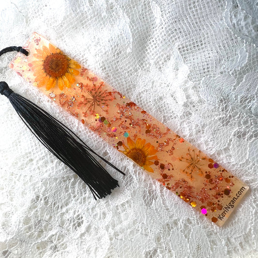 Orange Pressed Flower Resin Bookmark (Glow in the Dark)| LARGE