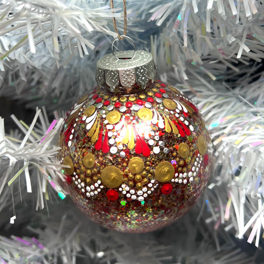 Red Gold White Shimmer - Dot Paint Ball Ornament