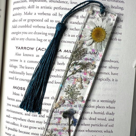White/Blue Flower Bookmark | LARGE