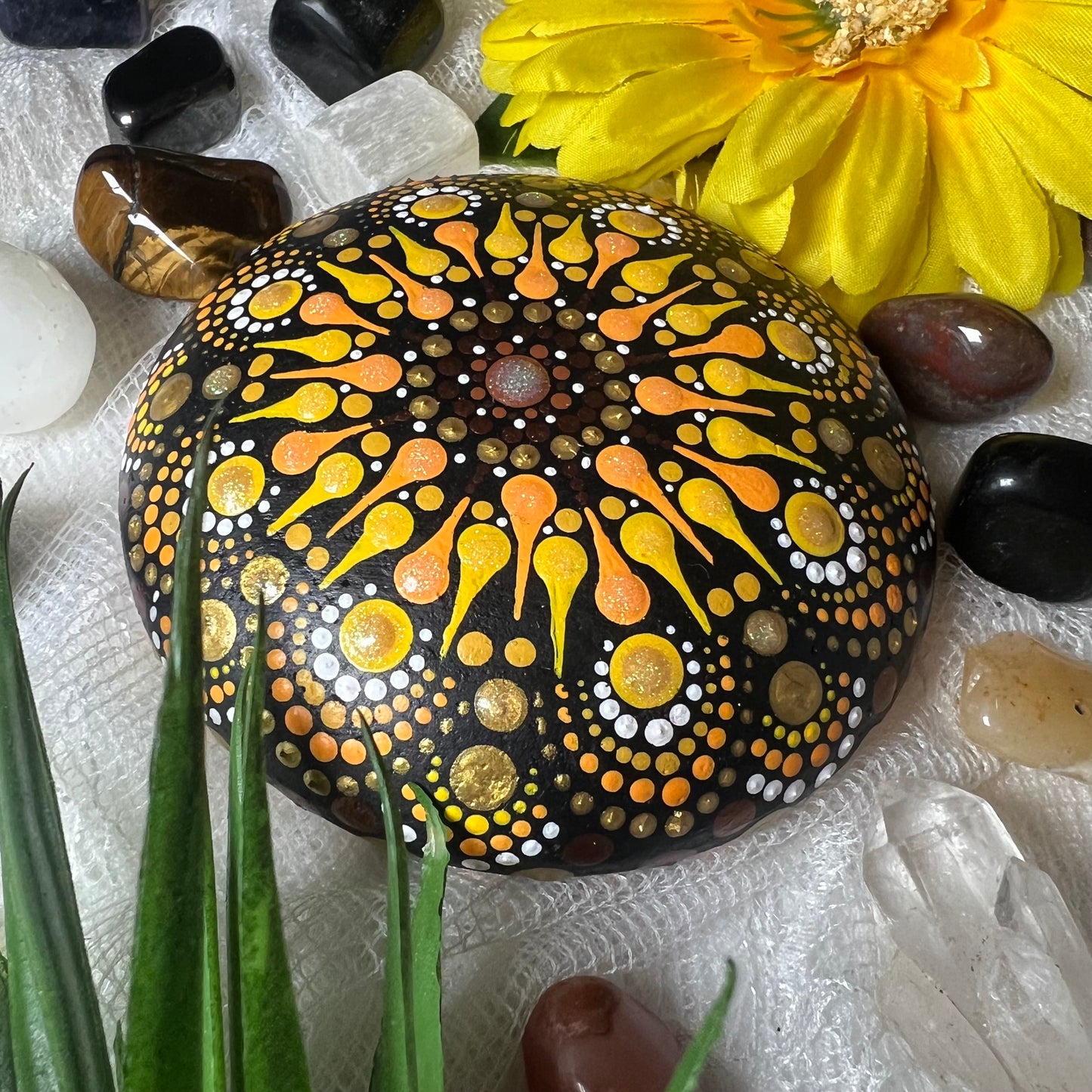 Sunflower Sunrise Mandala Stone