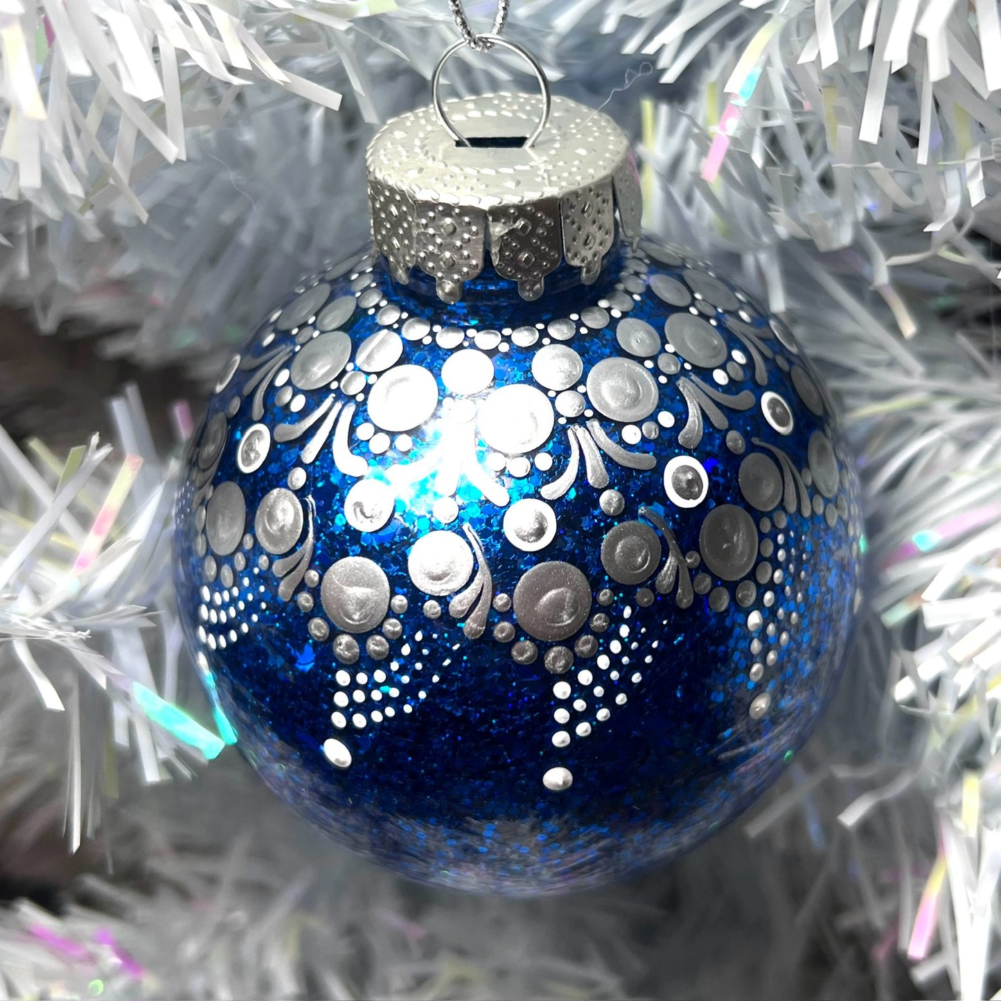 Blue Silver  - Dot Paint Ball Ornament