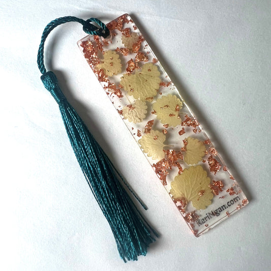 Leaf and Copper Foil Pressed Flower Bookmark | SMALL