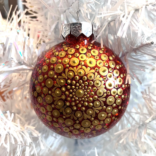 Red/Gold  - Dot Painted Ornament